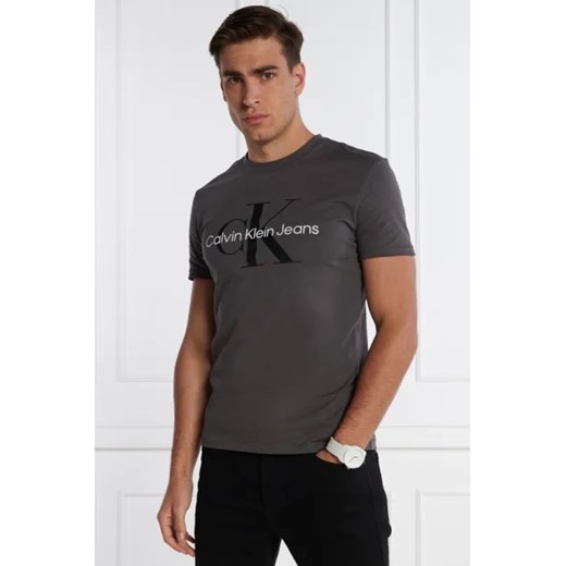 T-shirt męski szary Calvin Klein z krótkimi rękawami z napisami 