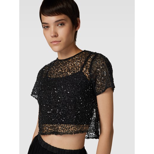 Lace & Beads bluzka damska czarna z okrągłym dekoltem 