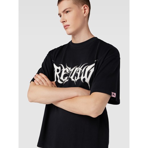 T-shirt męski czarny Review bawełniany z krótkimi rękawami 