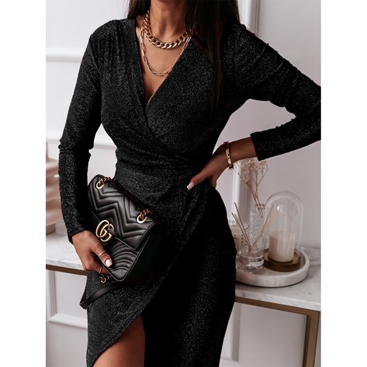 Błyszcząca suknia z długim rękawem MILI - czarna ze sklepu magmac.pl w kategorii Sukienki - zdjęcie 165650626