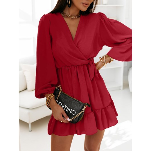 Rozkloszowana sukienka z falbanką - KALIFORNIA - czerwona ze sklepu magmac.pl w kategorii Sukienki - zdjęcie 165651149
