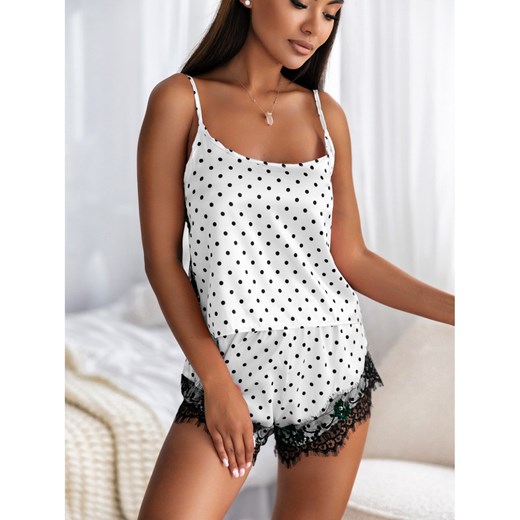 Satynowa piżama w kropki top+spodenki - DOTS - biała ze sklepu magmac.pl w kategorii Piżamy damskie - zdjęcie 165651228