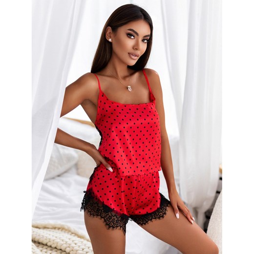 Satynowa piżama w kropki top+spodenki - DOTS - czerwona Magmac one size magmac.pl