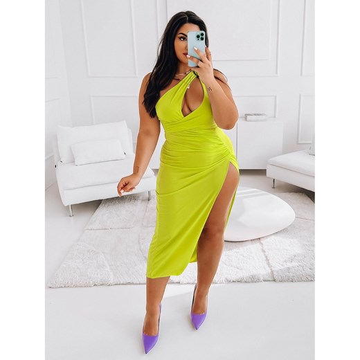 Elegancka midi sukienka PLUS SIZE na jedno ramie ATHENA - limonka Magmac one size magmac.pl
