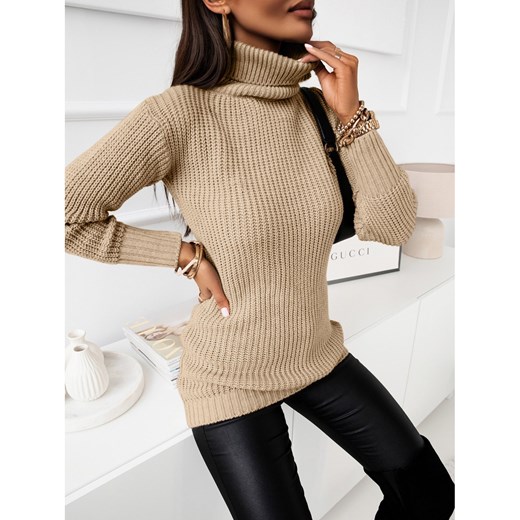 Sweter tunika z golfem HERTII - beżowy Magmac one size magmac.pl