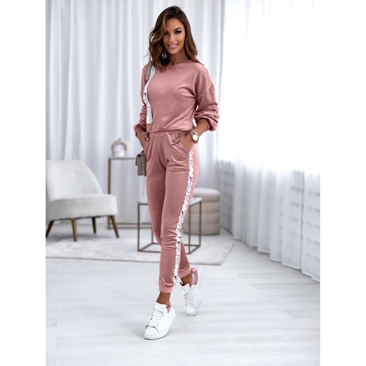 Welurowy dres bluza+spodnie z lampasem SARAH - brudny róż Magmac one size wyprzedaż magmac.pl