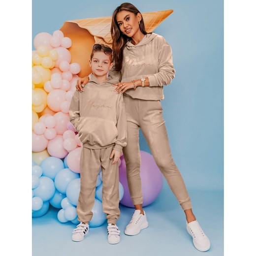 Welurowy komplet dresowy mama dziecko - GIZMO - beżowy Magmac ONE SIZE - 128/134 magmac.pl