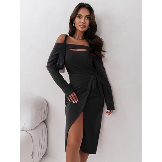 Elegancka sukienka z ozdobnym wiązaniem EMINE - czarna ze sklepu magmac.pl w kategorii Sukienki - zdjęcie 165657887