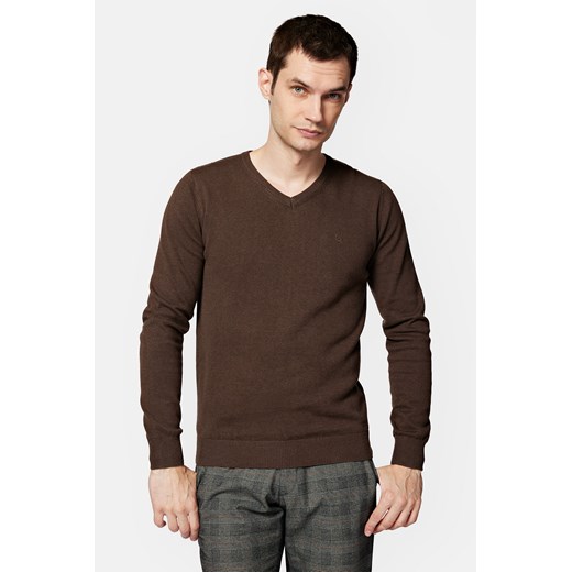 Sweter Brązowy z Bawełną w Serek Anthony ze sklepu Lancerto S.A. w kategorii Swetry męskie - zdjęcie 165664008