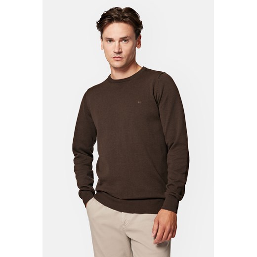 Sweter Brązowy Bawełniany Gładki Morey ze sklepu Lancerto S.A. w kategorii Swetry męskie - zdjęcie 165664016