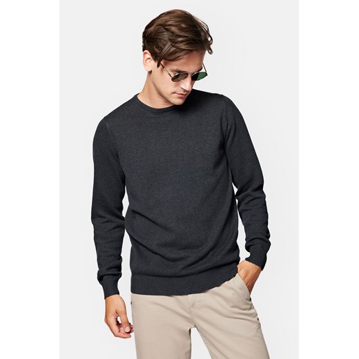 Sweter Ciemnoszary z Bawełną Gładki Morey ze sklepu Lancerto S.A. w kategorii Swetry męskie - zdjęcie 165664017