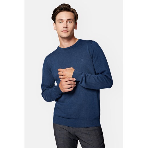 Sweter Granatowy z Bawełną Gładki Morey ze sklepu Lancerto S.A. w kategorii Swetry męskie - zdjęcie 165664019