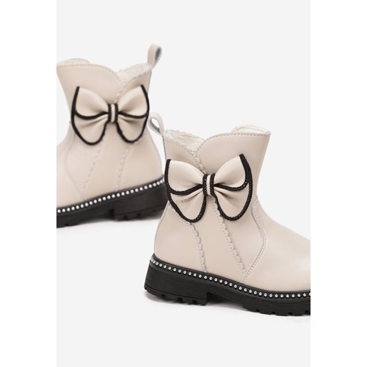Buty zimowe dziecięce beżowe Born2be na zimę z zamkiem