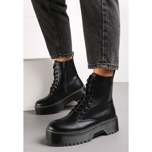 Czarne Sznurowane Botki Workery na Grubej Podeszwie Glacea Renee 36 renee.pl okazja