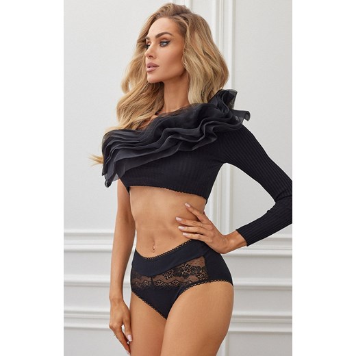 Pure Elegance Nr 16 czarne figi z wysokim stanem, Kolor czarny, Rozmiar S ze sklepu Intymna w kategorii Majtki damskie - zdjęcie 165670328