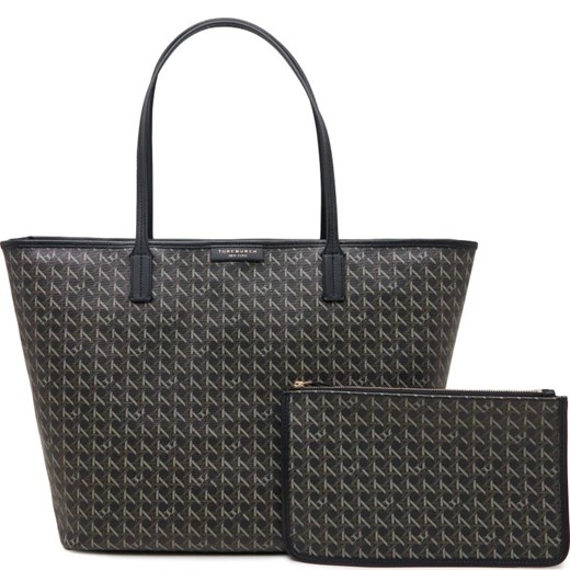 Shopper bag Tory Burch ze skóry ekologicznej czarna elegancka na ramię duża 