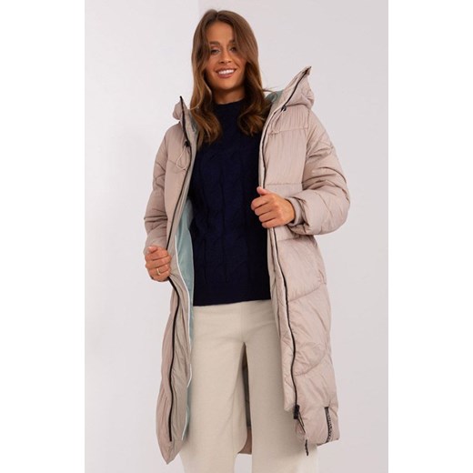 Puchowy płaszcz damski ciemnobeżowy D50045X44526A4, Kolor ciemnobeżowy, Rozmiar M, Merribel ze sklepu Primodo w kategorii Płaszcze damskie - zdjęcie 165678855