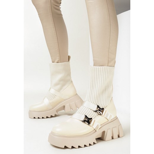 Workery damskie Born2be casual beżowe sznurowane
