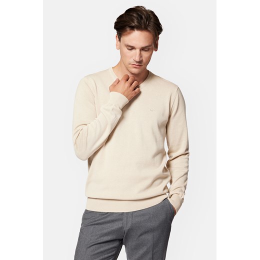 Sweter Beżowy z Bawełną w Serek Anthony ze sklepu Lancerto S.A. w kategorii Swetry męskie - zdjęcie 165685757