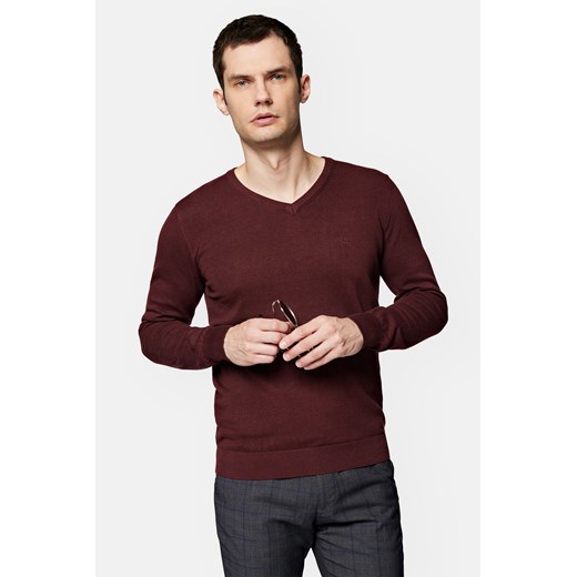 Sweter Bordowy z Bawełną w Serek Anthony ze sklepu Lancerto S.A. w kategorii Swetry męskie - zdjęcie 165685758