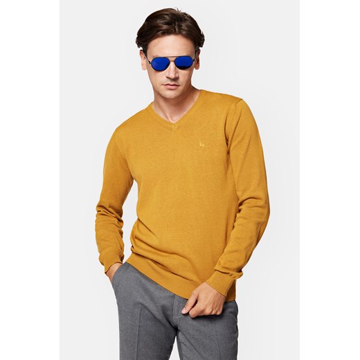 Sweter Musztardowy z Bawełną w Serek Anthony ze sklepu Lancerto S.A. w kategorii Swetry męskie - zdjęcie 165685766