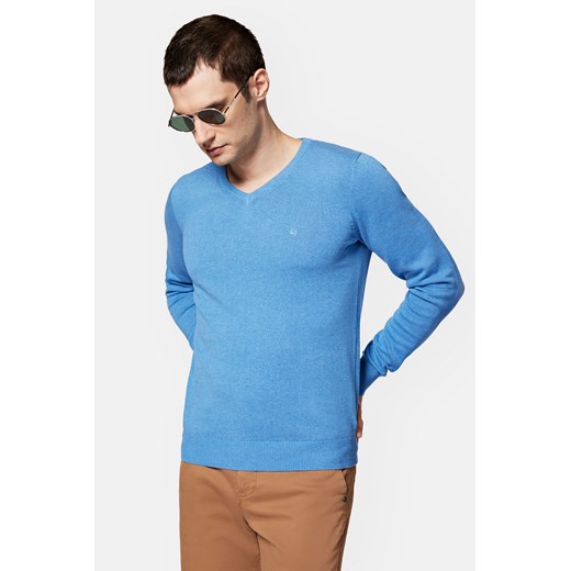 Sweter Niebieski z Bawełną w Serek Anthony ze sklepu Lancerto S.A. w kategorii Swetry męskie - zdjęcie 165685767