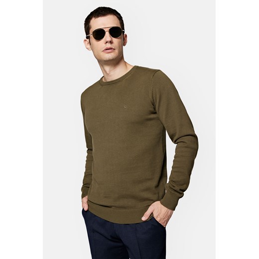 Sweter Oliwkowy z Bawełną Gładki Tony ze sklepu Lancerto S.A. w kategorii Swetry męskie - zdjęcie 165685795