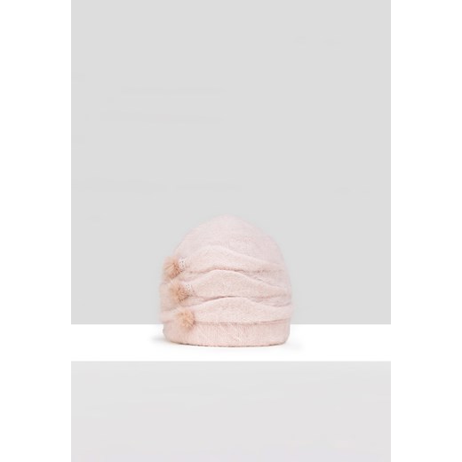 Różowa dzianinowa czapka z naturalnym włosiem ze sklepu Molton w kategorii Czapki zimowe damskie - zdjęcie 165687075