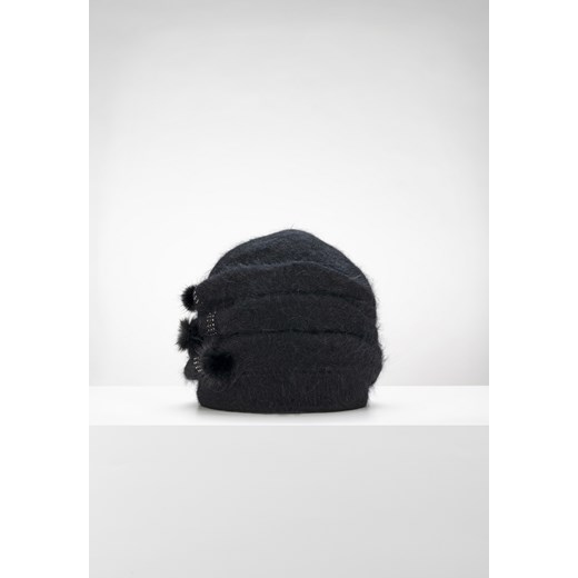 Czarna dzianinowa czapka z naturalnym włosiem ze sklepu Molton w kategorii Czapki zimowe damskie - zdjęcie 165687159