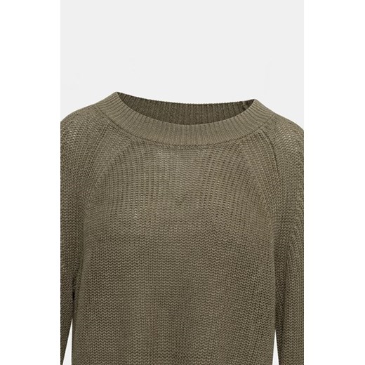 Sweter damski zielony Part Two casualowy z lnu z okrągłym dekoltem
