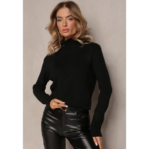 Czarny Prążkowany Półgolf ze Ściągaczami Dyrindora ze sklepu Renee odzież w kategorii Swetry damskie - zdjęcie 165702278