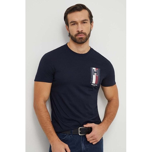 Tommy Hilfiger t-shirt bawełniany męski kolor granatowy z nadrukiem MW0MW33687 ze sklepu ANSWEAR.com w kategorii T-shirty męskie - zdjęcie 165706908