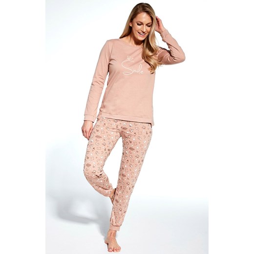 Bawełniana piżama damska 160/349 Smile, Kolor mocca-wzór, Rozmiar XXL, Cornette ze sklepu Intymna w kategorii Piżamy damskie - zdjęcie 165707026