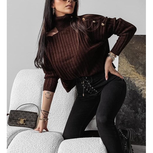 Brązowy golf damski Ashley Olavoga /H UB669 L987/ L Pantofelek24.pl Jacek Włodarczyk