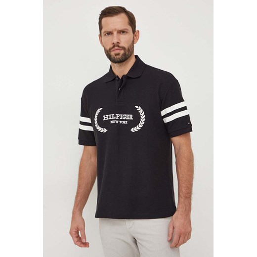 Tommy Hilfiger polo bawełniane kolor czarny z aplikacją MW0MW33588 ze sklepu ANSWEAR.com w kategorii T-shirty męskie - zdjęcie 165709917