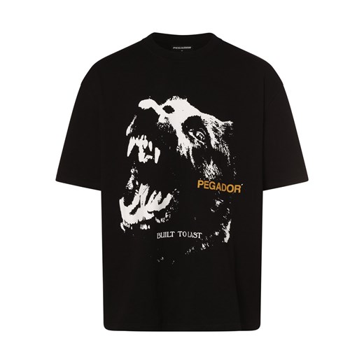 T-shirt męski Pegador bawełniany czarny w stylu młodzieżowym w nadruki 
