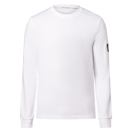 Calvin Klein Jeans Męska koszulka z długim rękawem Mężczyźni Bawełna biały jednolity ze sklepu vangraaf w kategorii T-shirty męskie - zdjęcie 165717105