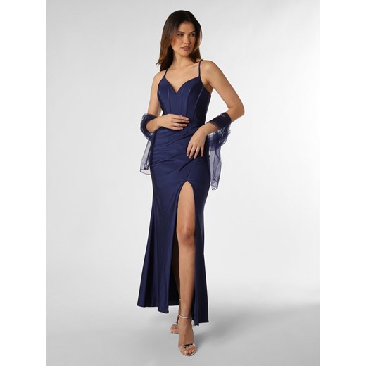 Luxuar Fashion Damska sukienka wieczorowa z etolą Kobiety Sztuczne włókno niebieski jednolity ze sklepu vangraaf w kategorii Sukienki - zdjęcie 165717216
