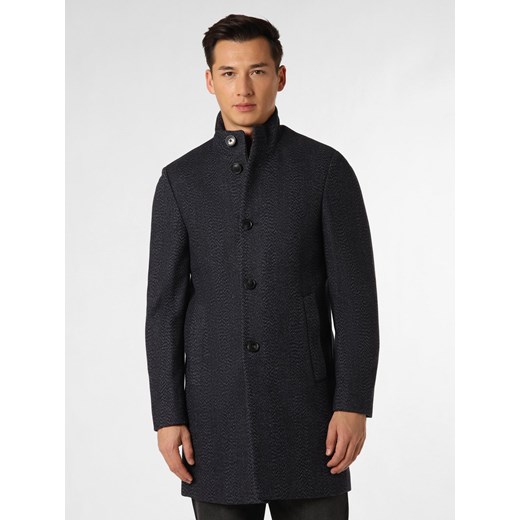 Finshley & Harding London Płaszcz męski Mężczyźni Wełna granatowy wypukły wzór tkaniny ze sklepu vangraaf w kategorii Płaszcze męskie - zdjęcie 165717415