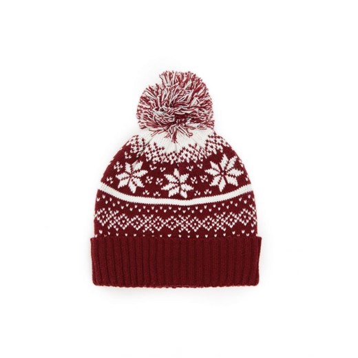 Cropp - Zimowa wzorzysta czapka z pomponem - kasztanowy ze sklepu Cropp w kategorii Czapki zimowe męskie - zdjęcie 165718886