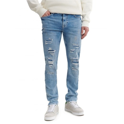 Cropp - Jasnoniebieskie jeansy skinny z dziurami - niebieski Cropp 32/32 Cropp