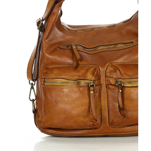 MARCO MAZZINI Miejska torebka plecak skórzana convertible leather bag brąz camel uniwersalny okazyjna cena Verostilo