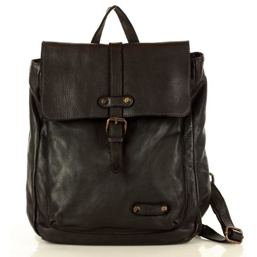 MARCO MAZZINI Miejski plecak skórzany w stylu old look handmade leather czarny ze sklepu Verostilo w kategorii Plecaki - zdjęcie 165743375