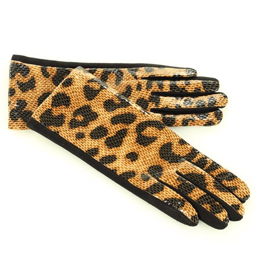 Rękawiczki damskie z błyszczącymi cętkami - brąz camel ze sklepu Verostilo w kategorii Rękawiczki damskie - zdjęcie 165743557