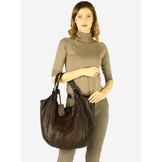Torebka skórzana damska classic handmade shopping bag - MARCO MAZZINI ciemny uniwersalny okazja Verostilo