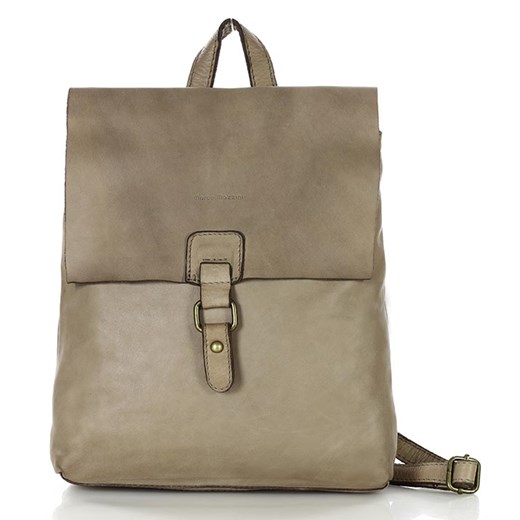 Plecak skórzany minimalizm old look leather backpack - MARCO MAZZINI beż taupe ze sklepu Verostilo w kategorii Plecaki - zdjęcie 165743689