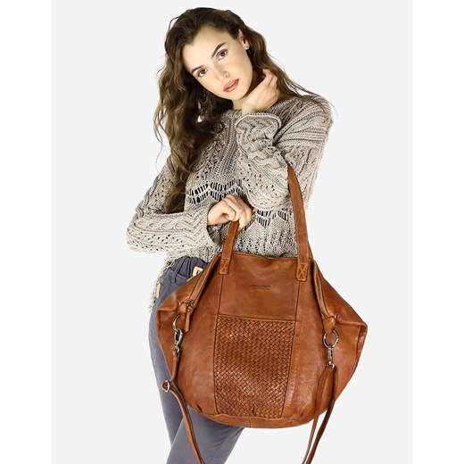 Torba damska skórzana shopper z kieszeniami - It bag MARCO MAZZINI brąz koniak ze sklepu Verostilo w kategorii Torby Shopper bag - zdjęcie 165743776