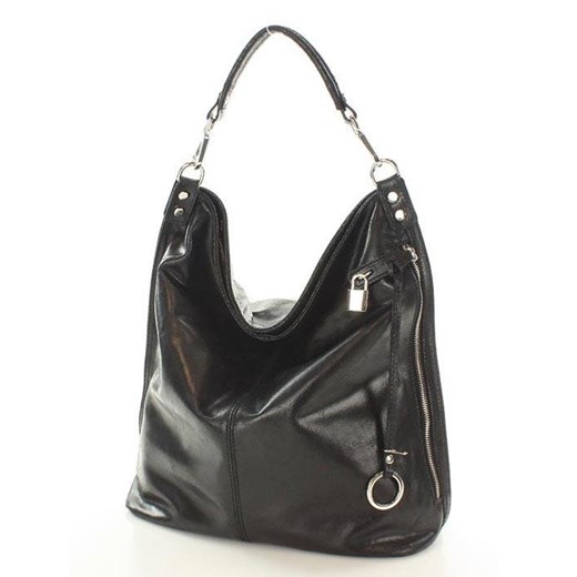 Torebka skórzana ponadczasowy design worek na ramię XL hobo leather bag - MARCO MAZZINI czarna ze sklepu Verostilo w kategorii Listonoszki - zdjęcie 165743926