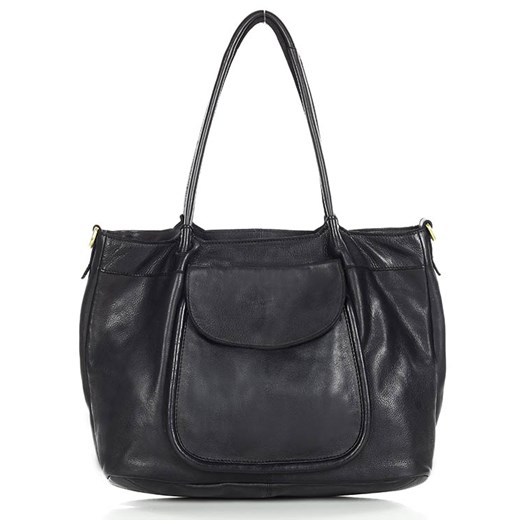 Skórzana torba typu shopper bag - MARCO MAZZINI czarna ze sklepu Verostilo w kategorii Torby Shopper bag - zdjęcie 165744566