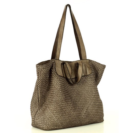 Torba damska pleciona shopper & shoulder leather bag - MARCO MAZZINI beż taupe uniwersalny wyprzedaż Verostilo
